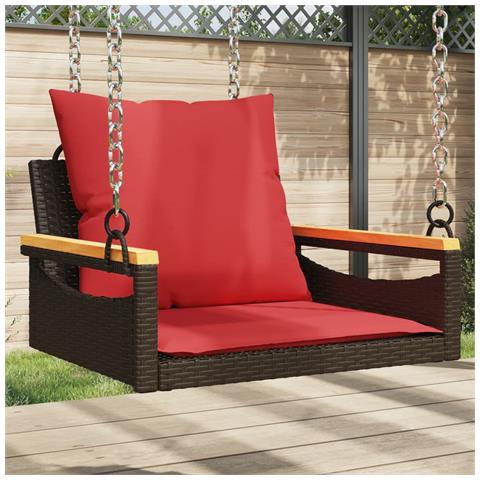 Panchina Dondolo con Cuscini Marrone 63x62x40 cm in Polyrattan - Foto 2