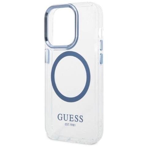 Guess Guhmp14xhtrmb Custodia Per Iphone 14 Pro Max 6,7 Blu /blu Con Outline In Metallo Magsafe - Foto 1