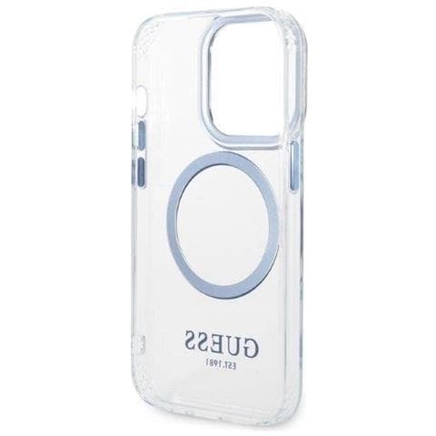 Guess Guhmp14xhtrmb Custodia Per Iphone 14 Pro Max 6,7 Blu /blu Con Outline In Metallo Magsafe - Foto 7