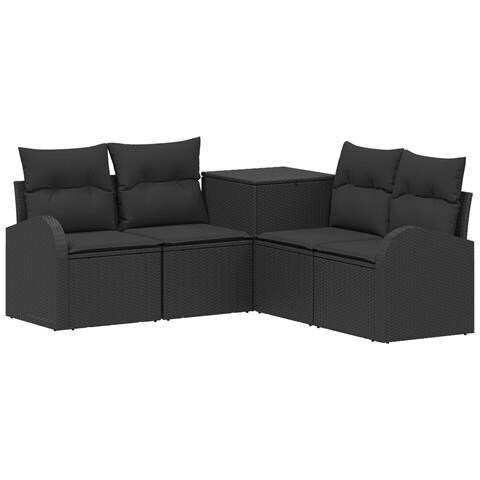 Set di divani 5 pz Nero Rattan sintetico e Acciaio - Foto 1
