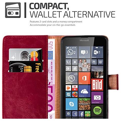 Custodia Compatibile Con Nokia Lumia 640 In Rosso Vinaccia - Coperchio Protettiva Con Chiusura Magnetica, Funzione Stand E Tasca Per Le Carte - Foto 2