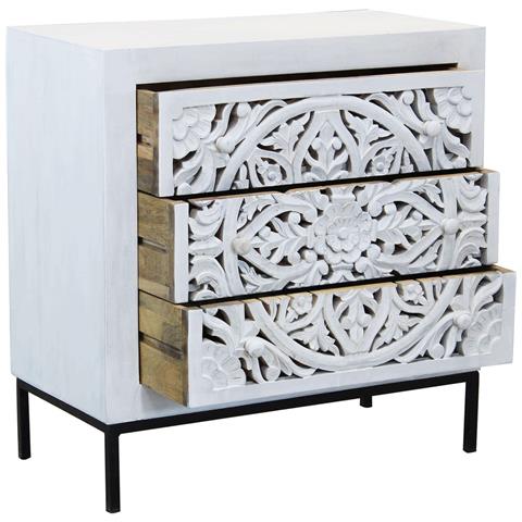 Ohm - Comò Cassettiera Con Decoro 3 Cassetti Legno E Ferro - Foto 2