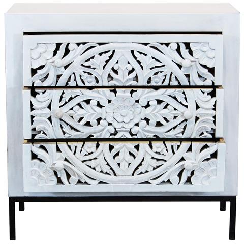 Ohm - Comò Cassettiera Con Decoro 3 Cassetti Legno E Ferro - Foto 4