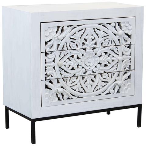 Ohm - Comò Cassettiera Con Decoro 3 Cassetti Legno E Ferro - Foto 1