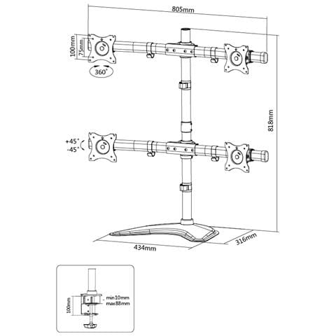 Supporto da Scrivania NM-D335D4BLACK per 4 Monitor LCD /LED /TFT - Foto 2