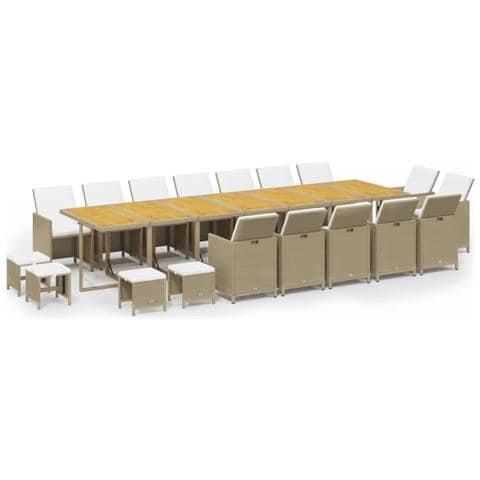 Set Da Pranzo Per Giardino 19 Pz Con Cuscini Polyrattan Beige - Foto 1