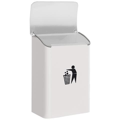 E6101 Cestino Portarifiuti A Muro Per Garage, Interni, Aree Comuni, Cestino Da Parete In Acciaio, 18 L, Bianco - Foto 3