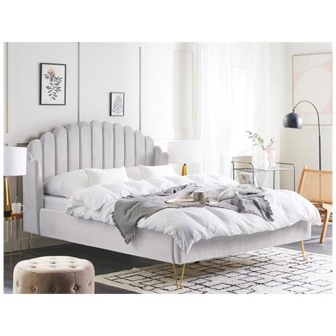 Letto Velluto Ambillou 160 X 200 Cm Grigio Chiaro - Foto 1