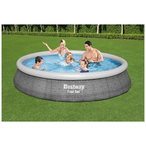 Piscina Con Anello Tonda Autoportante 396x84 Cm Rattan Grigio Fast Set 57376 - Foto 2