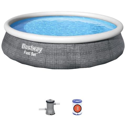 Piscina Con Anello Tonda Autoportante 396x84 Cm Rattan Grigio Fast Set 57376 - Foto 1