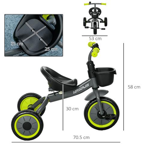 Triciclo Per Bambini Da 2-5 Anni Con Seduta Regolabile E Campanello, 70.5x50x58cm, Nero - Foto 2
