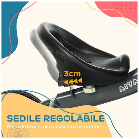 Triciclo Per Bambini Da 2-5 Anni Con Seduta Regolabile E Campanello, 70.5x50x58cm, Nero - Foto 6