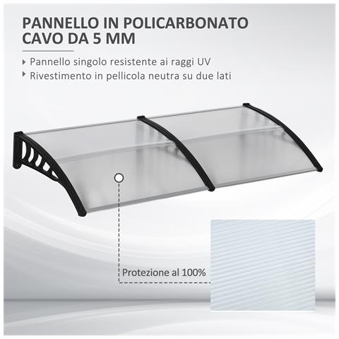 Tettoia Moderna In Policarbonato, Alluminio E Pp Per Balconi, Finestre E Porte, 200x96x27 Cm - Foto 6