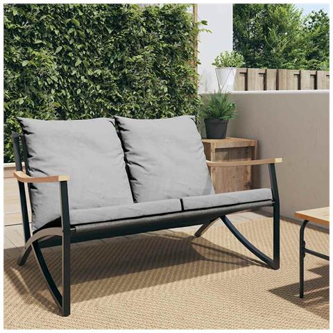 Panchina Da Giardino Con Cuscini 120 Cm Nera In Acciaio - Foto 2