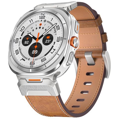 Cinturino In Vera Pelle Con Connettore Argentato Per Samsung Watch 7 Ultra 47mm Brown - Foto 1