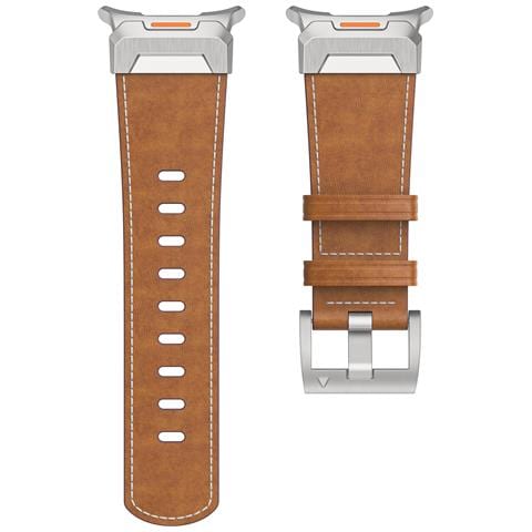 Cinturino In Vera Pelle Con Connettore Argentato Per Samsung Watch 7 Ultra 47mm Brown - Foto 4