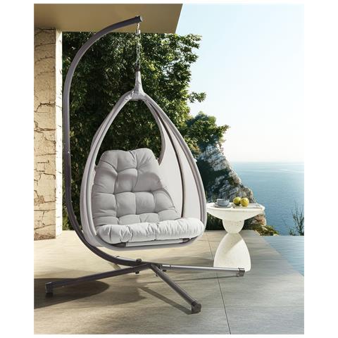 Poltrona Sospesa Con Supporto Da Pavimento Avegno Tessuto Grigio Chiaro - Foto 1