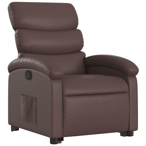 Poltrona Alzapersona Reclinabile Marrone In Similpelle - Foto 3