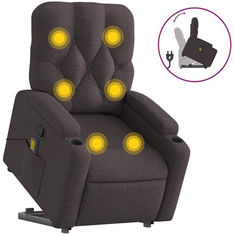 Poltrona Alzapersona Massaggi Reclinabile Marrone Scuro Tessuto - Foto 2