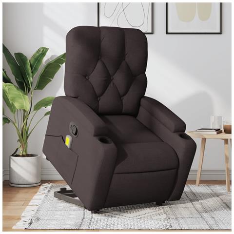 Poltrona Alzapersona Massaggi Reclinabile Marrone Scuro Tessuto - Foto 1