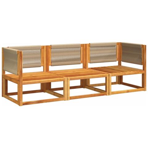 Lusso Casadino -  Set Di Divani Da Giardino 3 Pezzi Con Cuscini In Legno Di Acacia E Corda - Foto 2