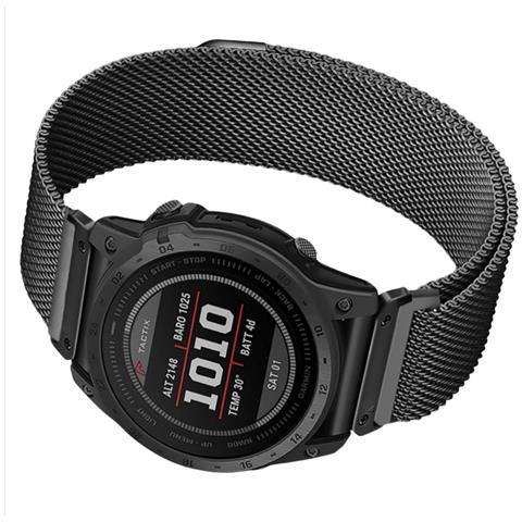 Cinturino Per Orologio In Metallo Milanese A Sgancio Rapido Per Garmin Fenix 7x Pro /fenix 58 Black 26 Millimetri - Foto 7
