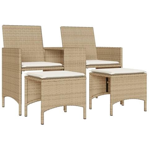 Divano Giardino 2 Posti con Tavolo e Sgabelli Beige Polyrattan - Foto 1