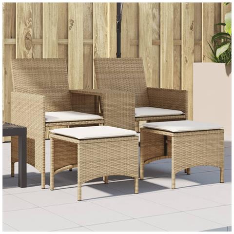 Divano Giardino 2 Posti con Tavolo e Sgabelli Beige Polyrattan - Foto 2