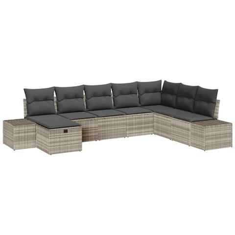 Set di divani da giardino a 8 pezzi con cuscini in rattan polimerico grigio chiaro - Foto 1
