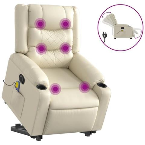 Poltrona Alzapersona Elettrica Reclinabile Crema in Similpelle - Foto 1