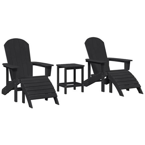 Set da Giardino Black HDPE 3 Pezzi , Sedia Adirondack con Poggiapiedi Black HDPE , Tavolino Laterale Adirondack Nero 38x38x45 cm HDPE - Foto 1