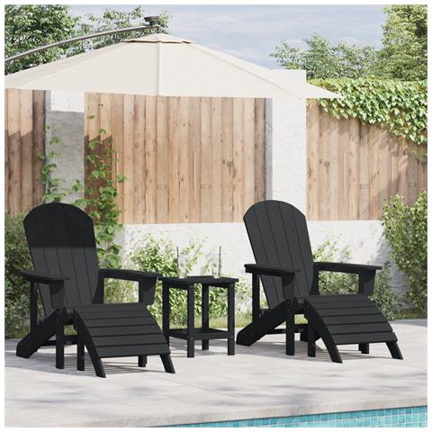 Set da Giardino Black HDPE 3 Pezzi , Sedia Adirondack con Poggiapiedi Black HDPE , Tavolino Laterale Adirondack Nero 38x38x45 cm HDPE - Foto 2