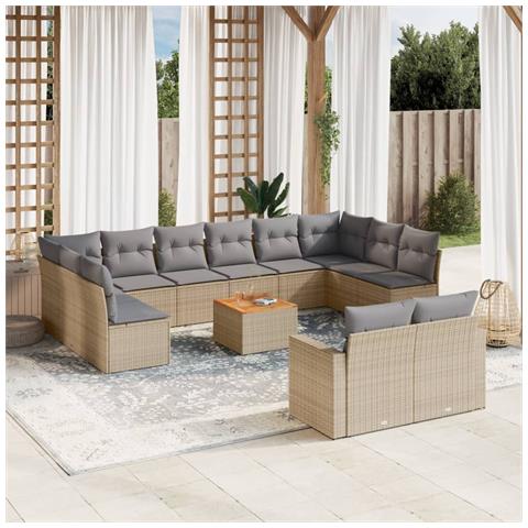 Set Divano da Giardino 13 pz con Cuscini Beige Misto Polyrattan - Foto 2
