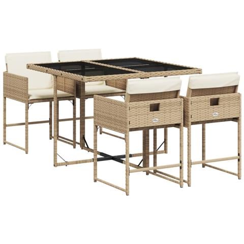 Set da Pranzo da Giardino 5 pz con Cuscini Beige in Polyrattan - Foto 1