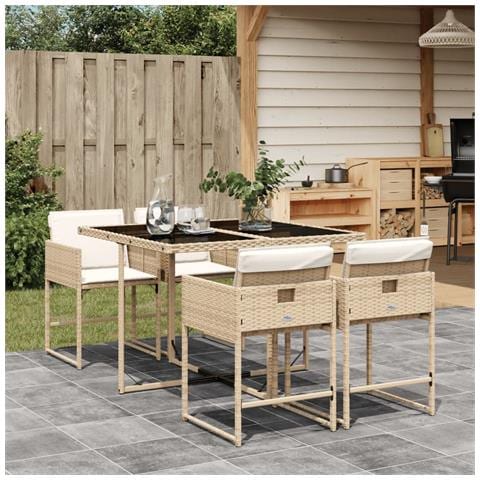 Set da Pranzo da Giardino 5 pz con Cuscini Beige in Polyrattan - Foto 2