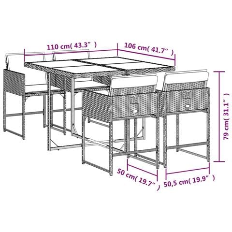 Set da Pranzo da Giardino 5 pz con Cuscini Beige in Polyrattan - Foto 4