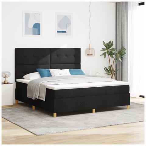 Letto con Rete a Molle e Materasso Nero Super King Tessuto - Foto 2