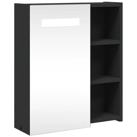 Armadietto Bagno con Specchio e LED Nero 45x13x52 cm - Foto 1