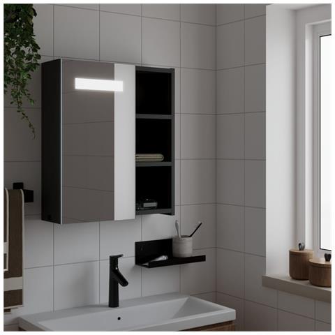 Armadietto Bagno con Specchio e LED Nero 45x13x52 cm - Foto 2