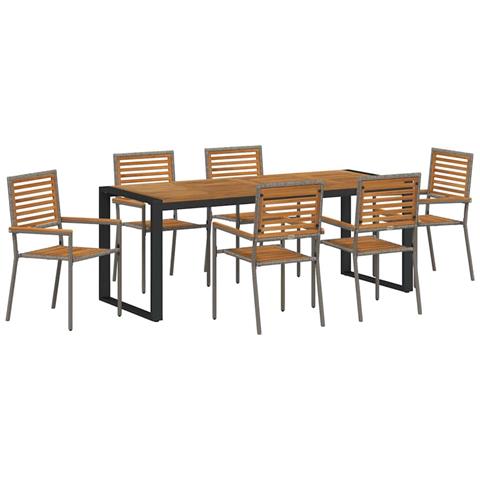 Set da Pranzo per Giardino 7 pcs Grigio 200 x 80 x 75 cm - Foto 1