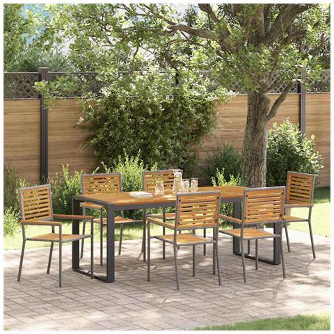 Set da Pranzo per Giardino 7 pcs Grigio 200 x 80 x 75 cm - Foto 2