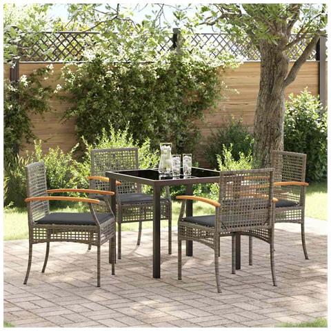 Set da Pranzo per Giardino 5 pcs Grigio polyrattan - Foto 2