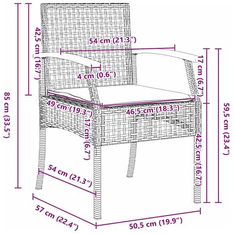 Set da Pranzo per Giardino 5 pcs Grigio polyrattan - Foto 9