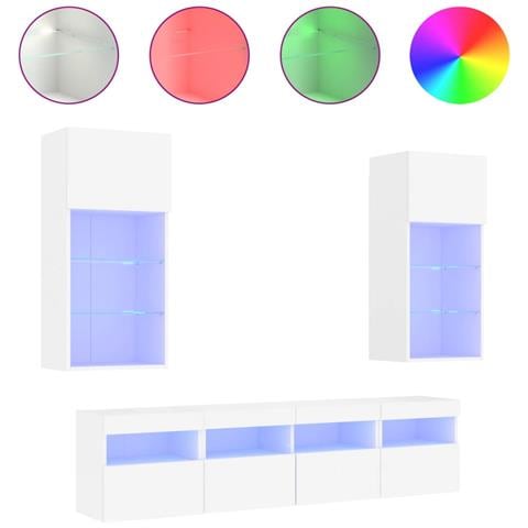 Mobili TV a Muro con LED 5pz Bianchi in Legno Multistrato - Foto 1