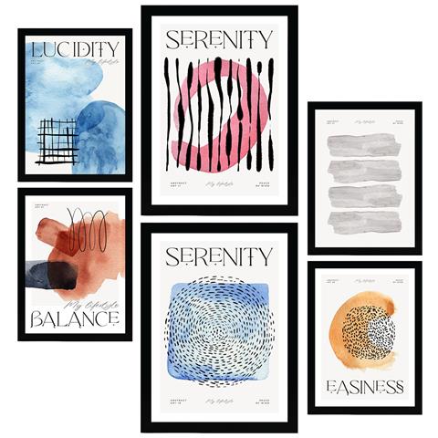Set Di 6 Stampe Poster Astratti E Calmi Con Illustrazioni A Colori Per Mostre D'arte Estetica Per L'interior Design A3 & A4 Cornice Bianca - Foto 1