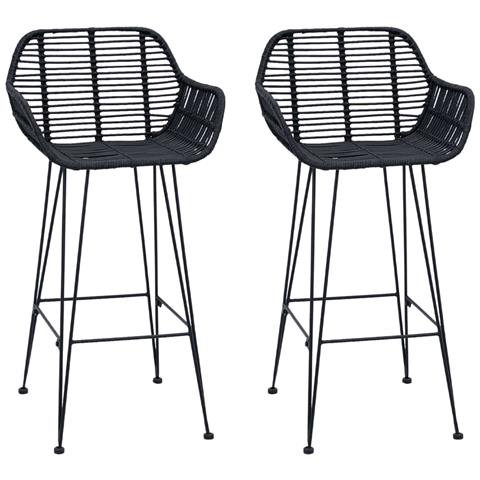 Sedia da Bar 2 pcs Nero 55 x 52 x 92 cm Rattan e Ferro - Foto 1