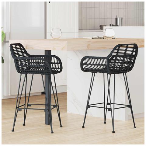 Sedia da Bar 2 pcs Nero 55 x 52 x 92 cm Rattan e Ferro - Foto 2