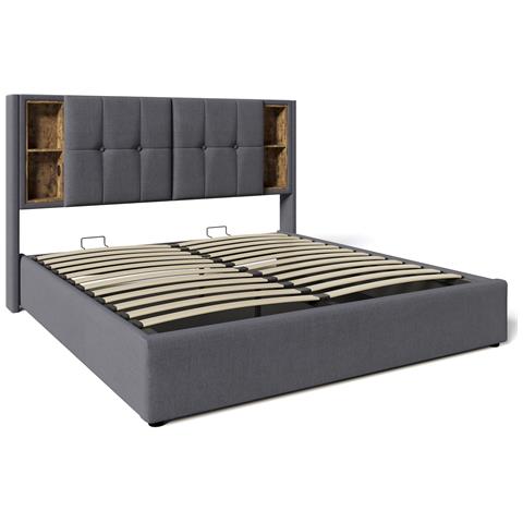 Letto Matrimoniale Con Ricarica Wireless In Cotone Grigio E Design Moderno - Foto 2