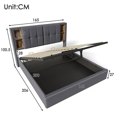 Letto Matrimoniale Con Ricarica Wireless In Cotone Grigio E Design Moderno - Foto 3