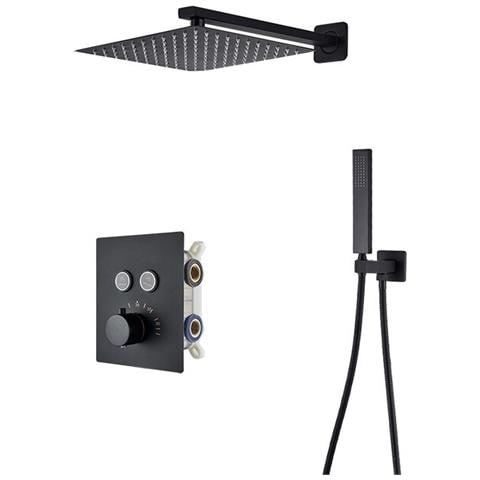 Set miscelatore doccia, Blackswan, tipo M149, modello nero opaco, con 2 vie e termostato, misura 30 cm - Foto 1